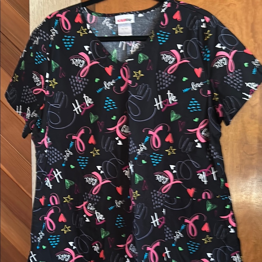 Breast cancer themed Scrubstar XL women’s scrub top